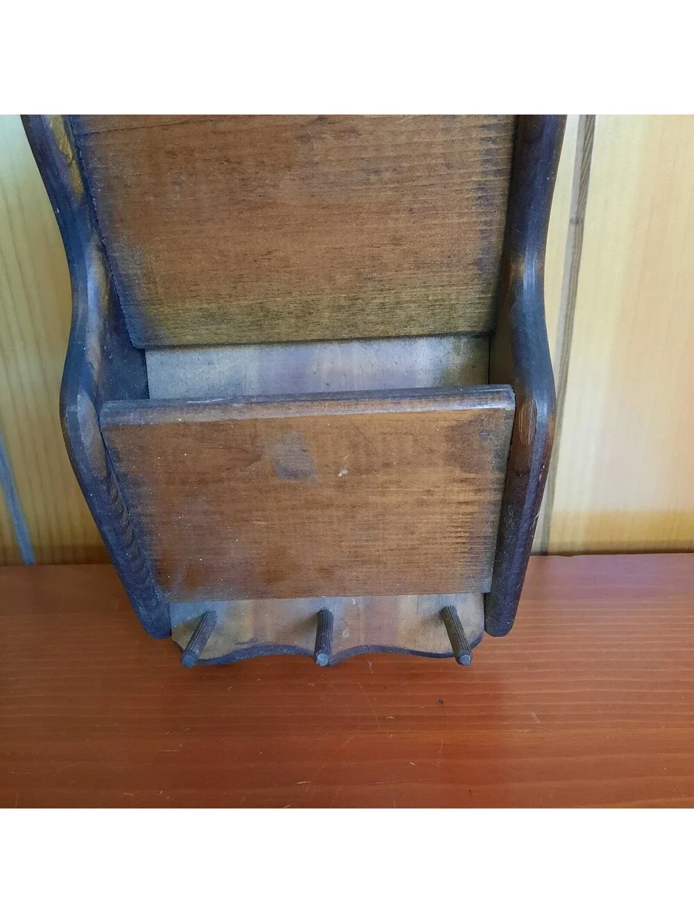 Vintage MCM Wood 3 Pocket Lucite Letter Holder, Key Holder